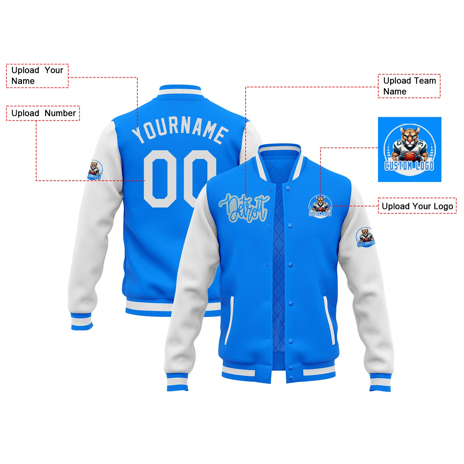 Custom Two Tone Glitter Embroidered Varsity Letterman Game Day Team Jacket