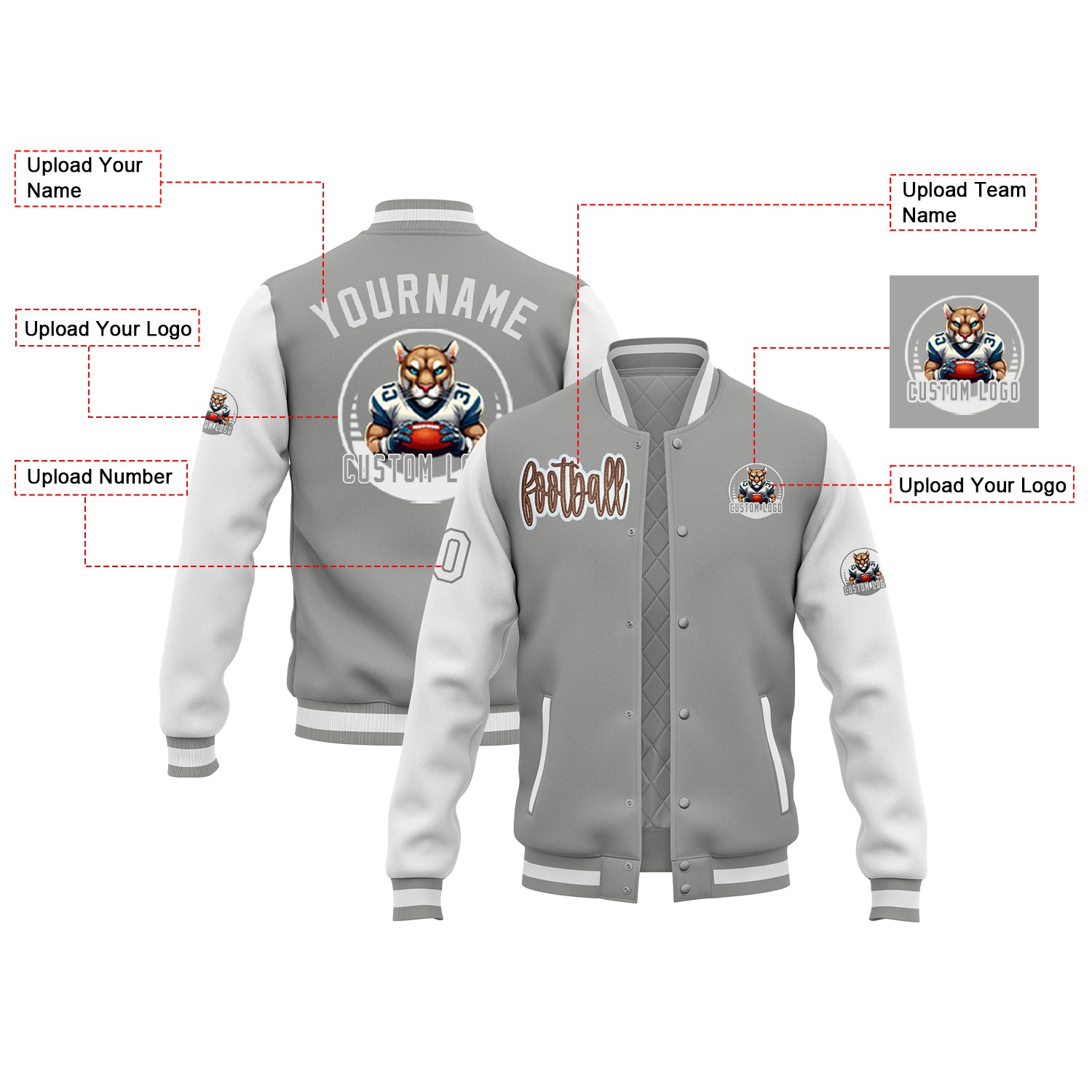 Custom Two Tone Glitter Embroidered Varsity Letterman Team Football Game Day Jacket