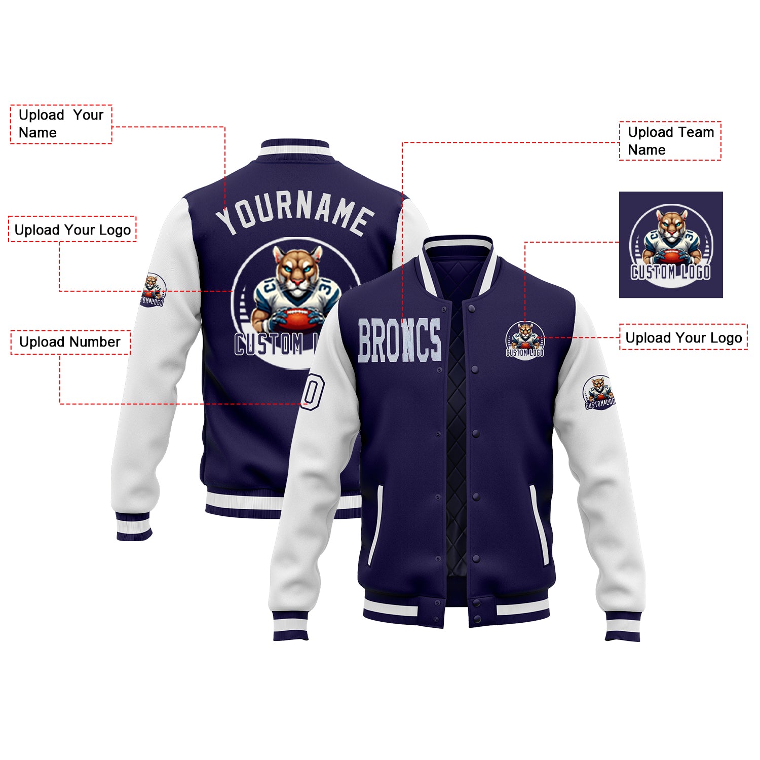 Custom Two Tone Glitter Embroidered Varsity Letterman Football Team Jacket