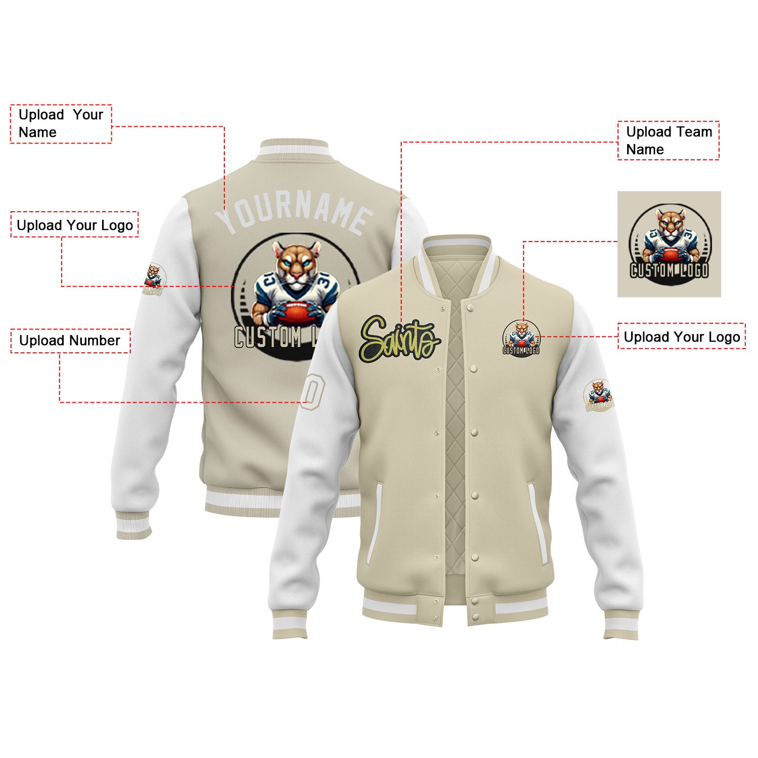 Custom Two Tone Glitter Embroidered Varsity Letterman Team Jacket For Game Day