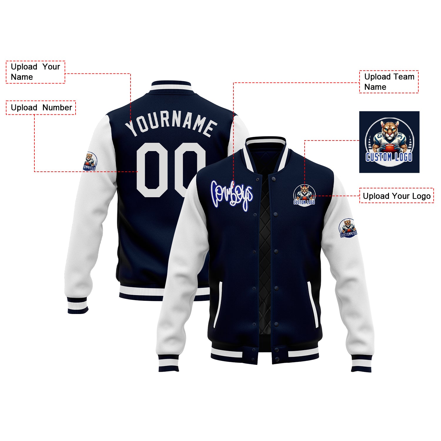 Custom Two Tone Glitter Embroidered Varsity Letterman Football Team Game Day Jacket