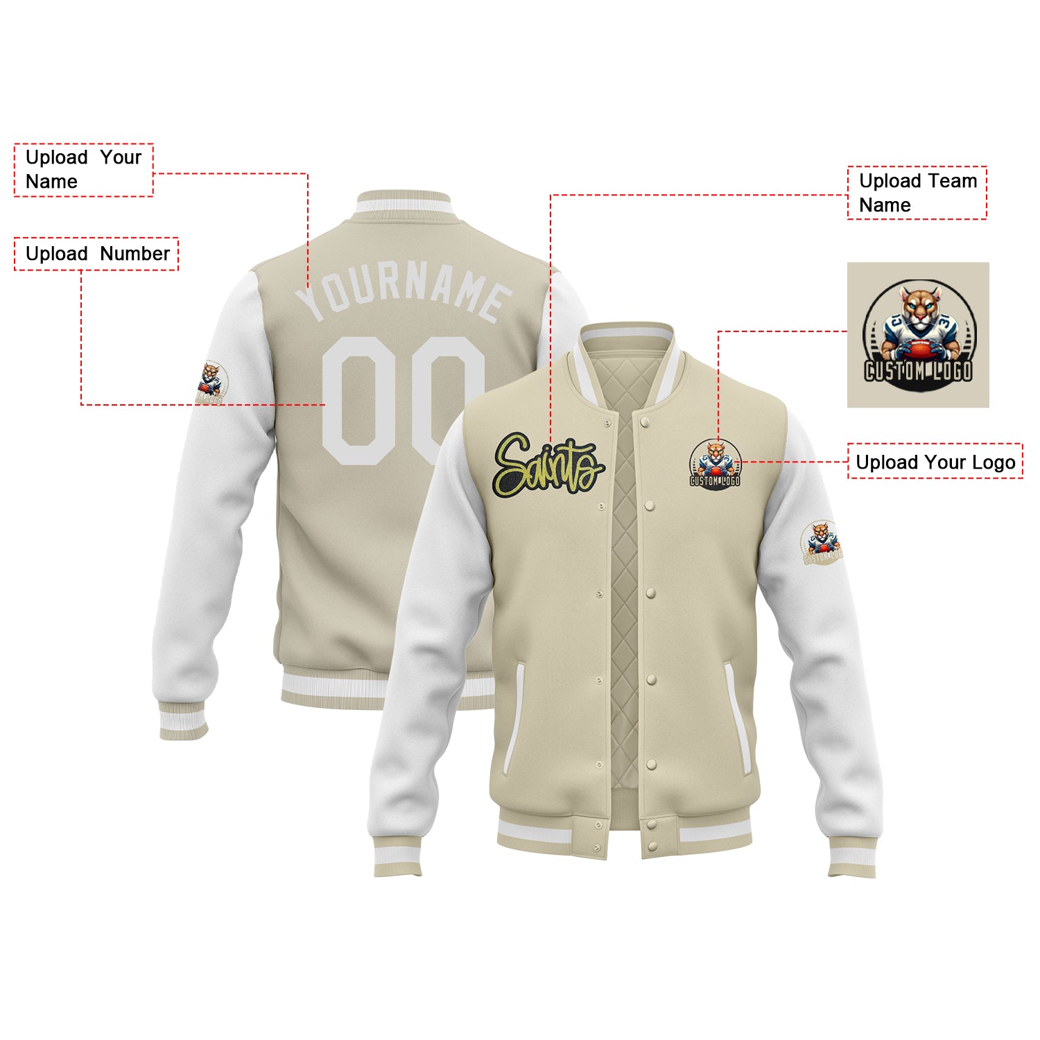 Custom Two Tone Glitter Embroidered Varsity Letterman Team Jacket For Game Day