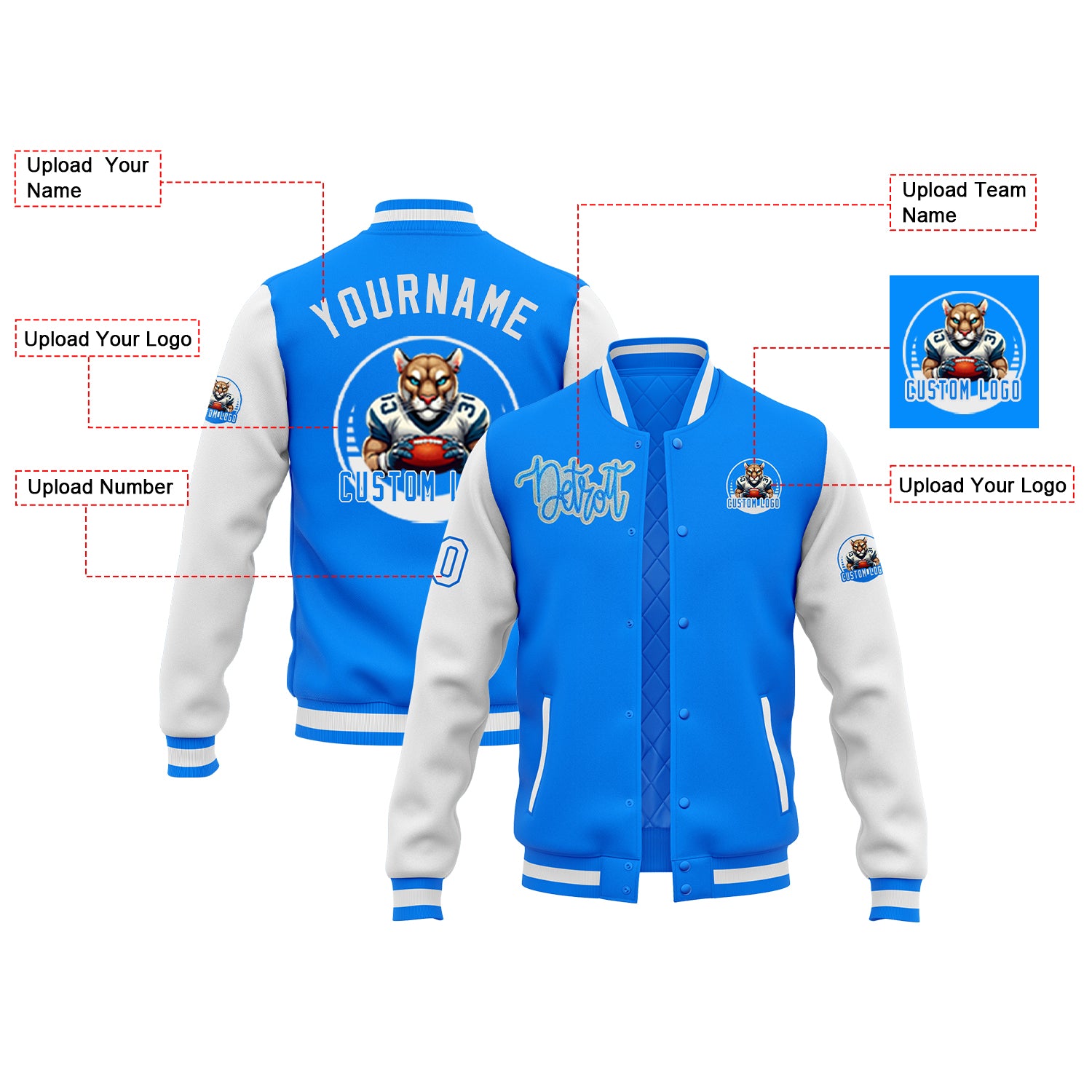 Custom Two Tone Glitter Embroidered Varsity Letterman Game Day Team Jacket