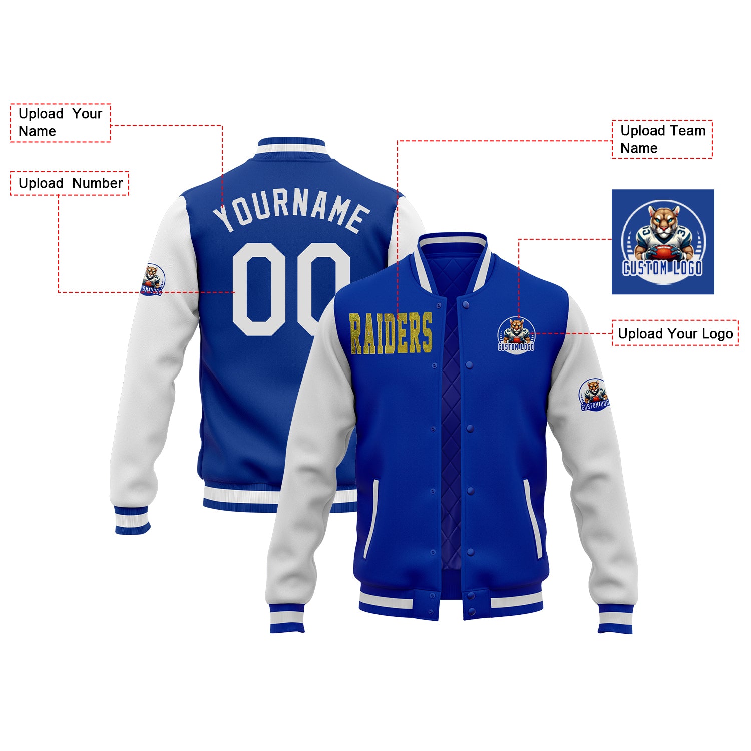 Custom Glitter Embroidered Two Tone Varsity Letterman Team Game Day Jacket