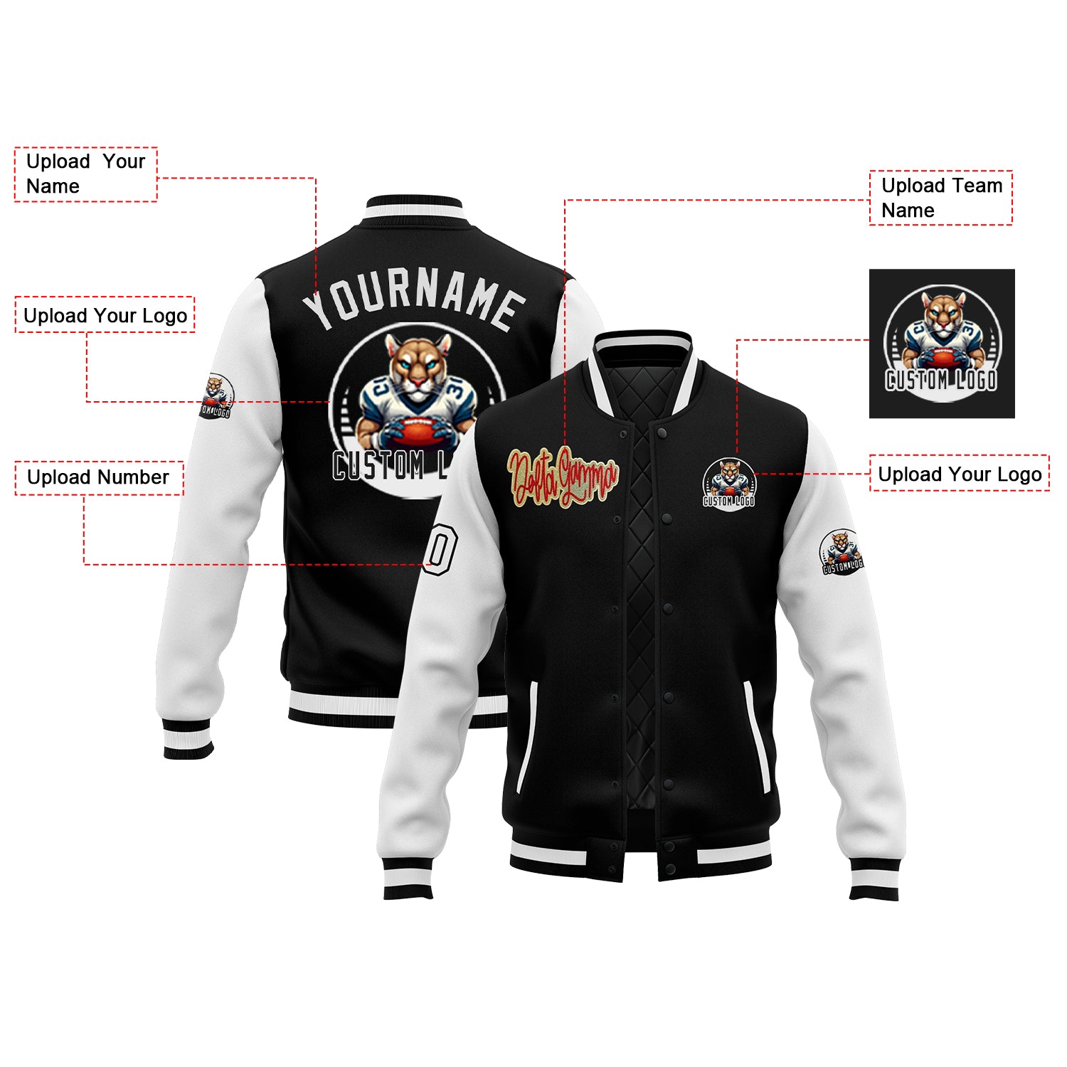 Custom Two Tone Glitter Embroidered Varsity Letterman Football Game Day Team Jacket