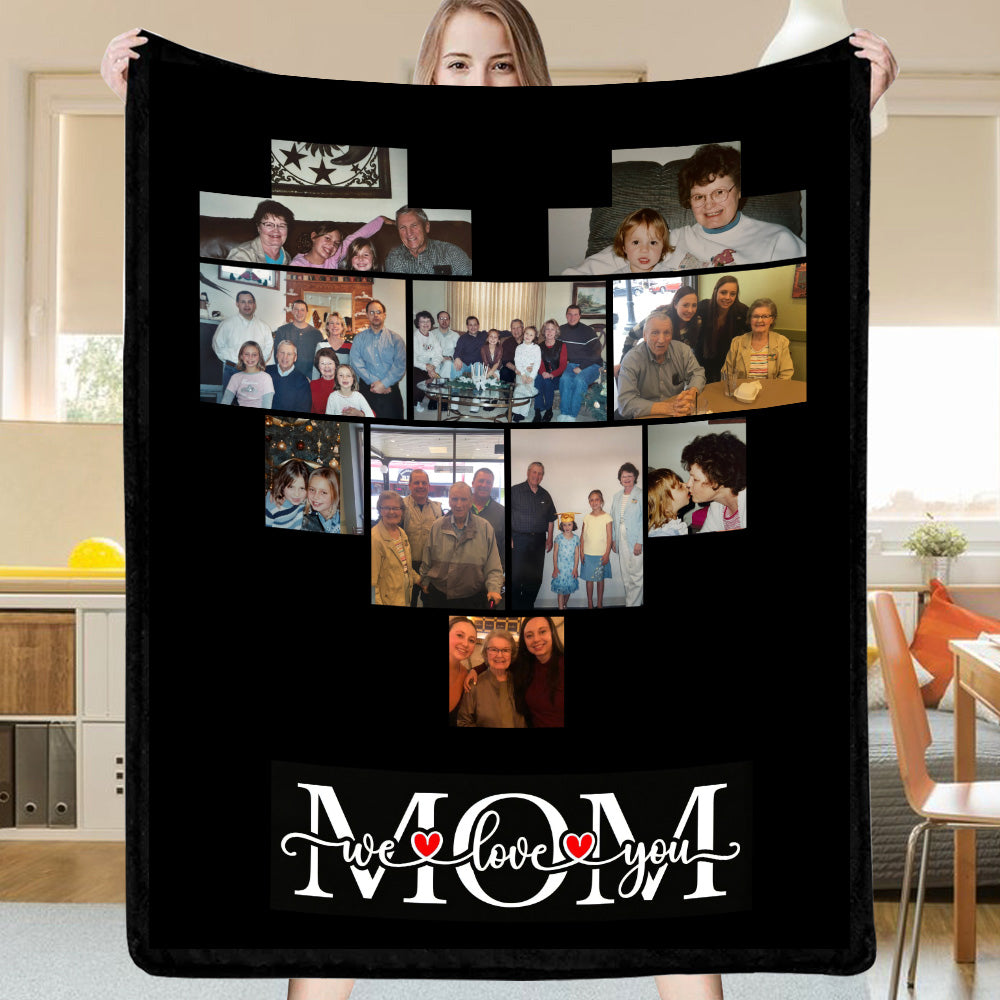 Custom 10 Photos Fleece Blankets Photo Names Blanket For Family | Couple Anniversary Gift