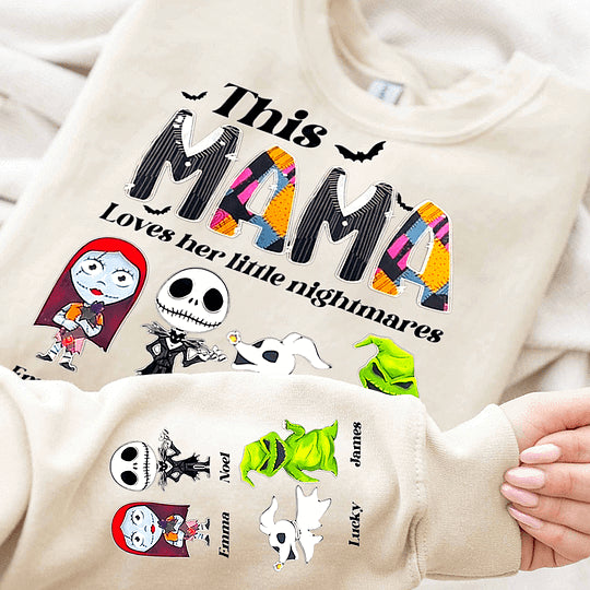 Personalized This Mama Loves Her Little Nightmares Sweatshirts With Kids Names | Perfect Mama Halloween Gift