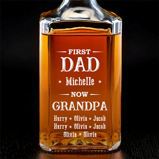 Raising Kids, Raising Glasses - Family Personalized Custom Glass Whiskey Bottle - Father's Day, Gift For Dad, Grandpa