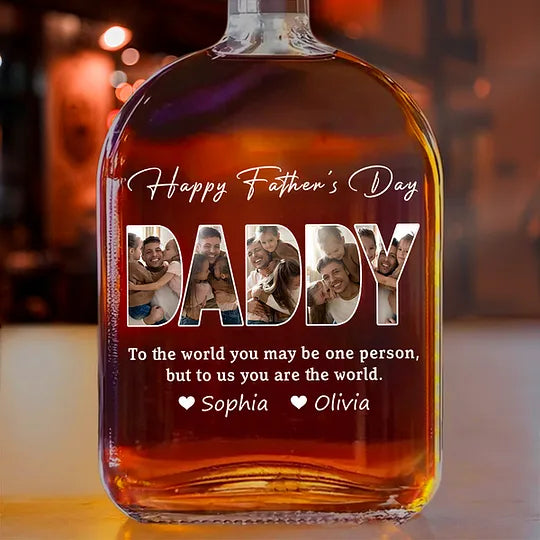 Custom Personalized Happy Father's Day Family Photo Whiskey Bottle With Kid's Name