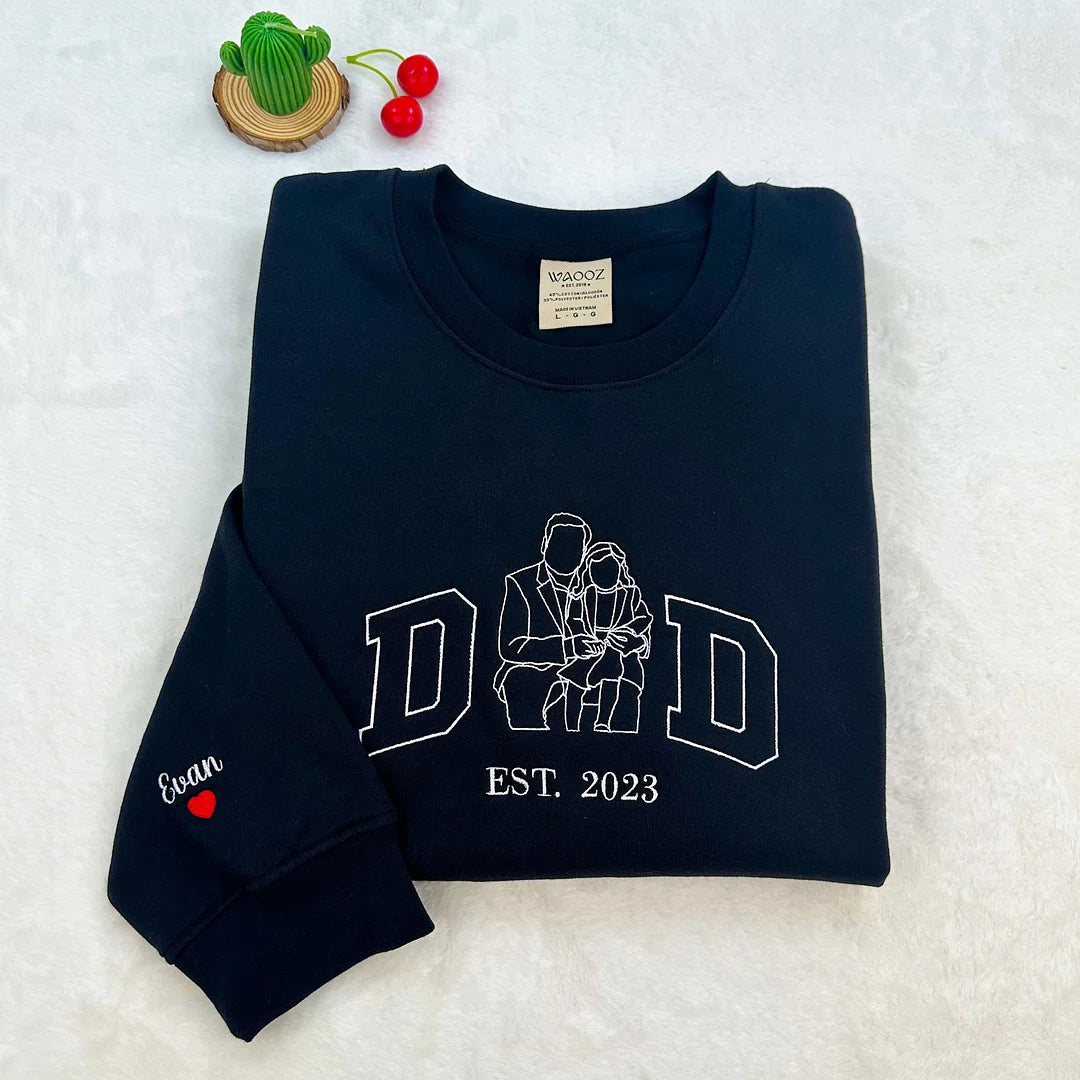 Custom Outline Portrait Photo Dad Embroidered Sweatshirt | Father's Day Gift