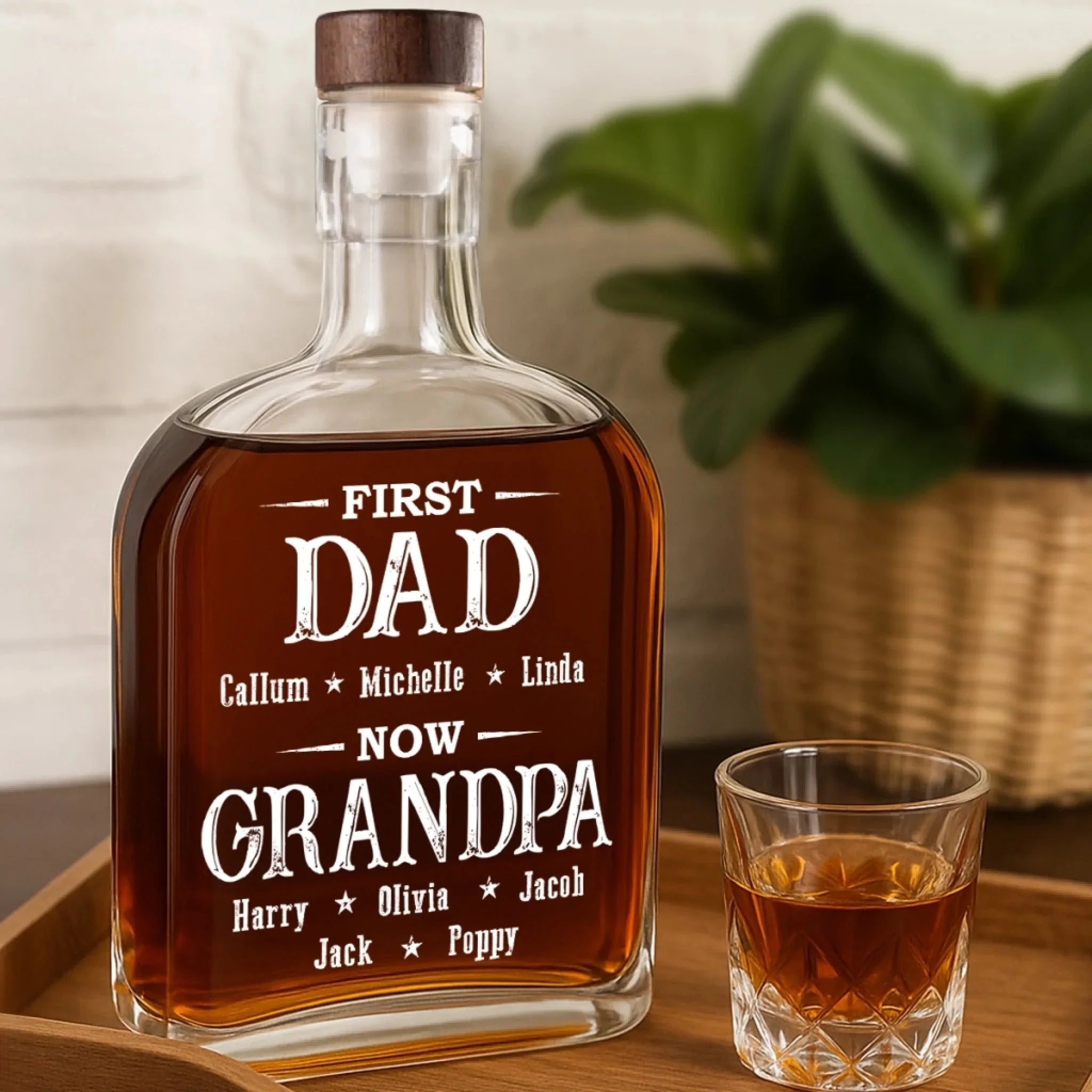 First Dad Now The Favorite - Family Personalized Custom Whiskey Bottle - Father's Day, Gift For Dad, Grandpa