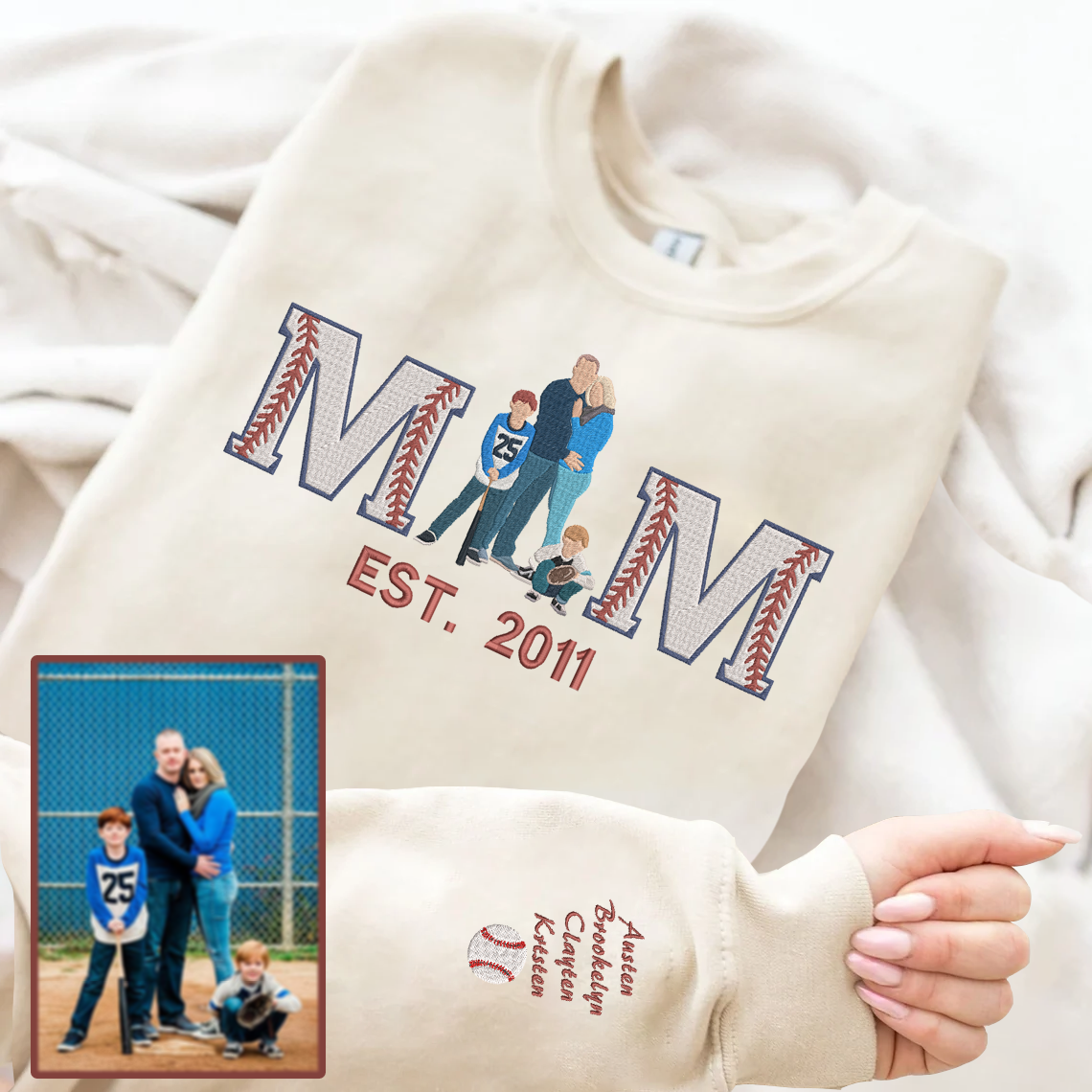 Mother's Day Personalized Embroidered Baseball Hoodie Sweatshirt T-Shirt | Gift for Mom
