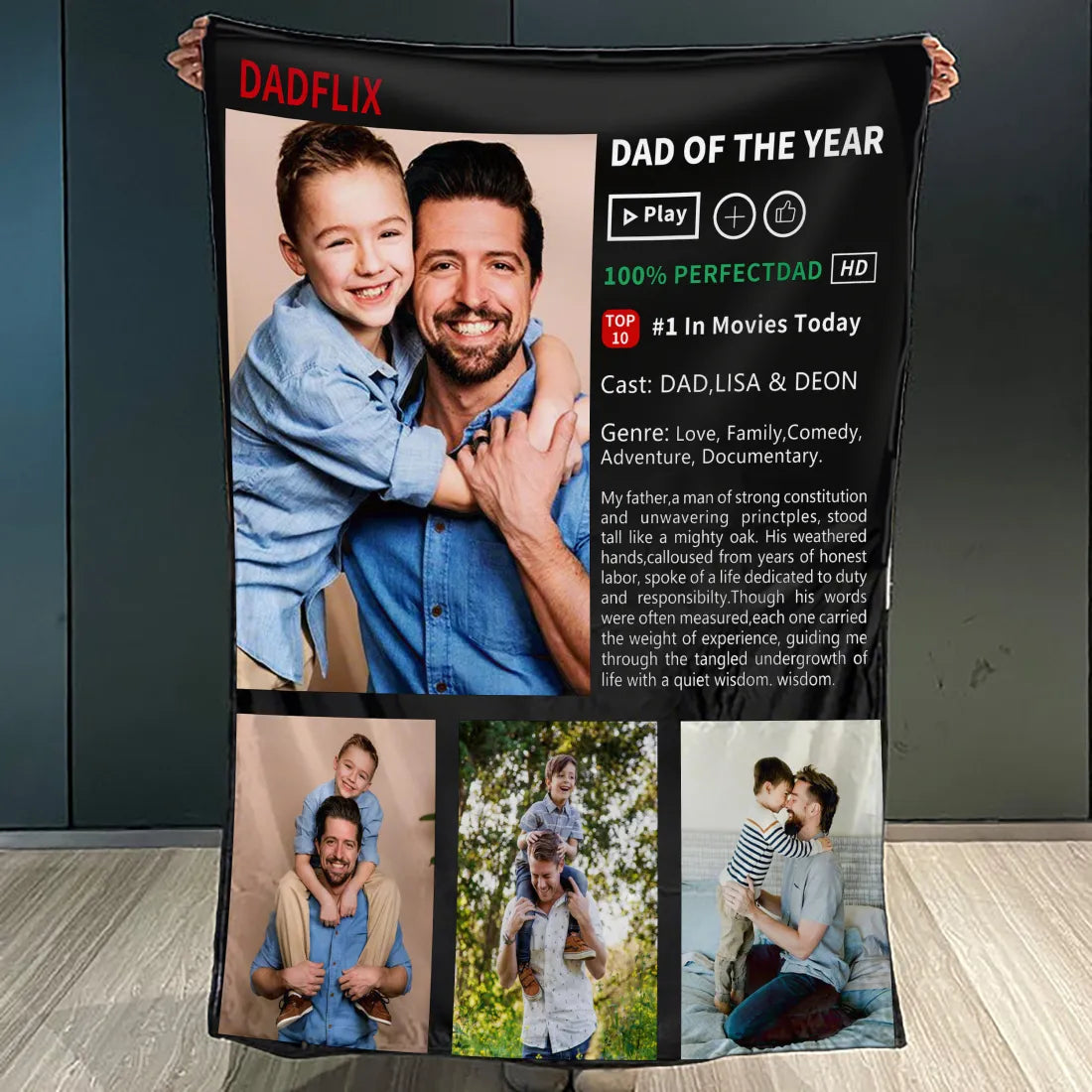 Custom Dadflix Best Dad Movie Photo Blanket | Father's Day Gift Ever