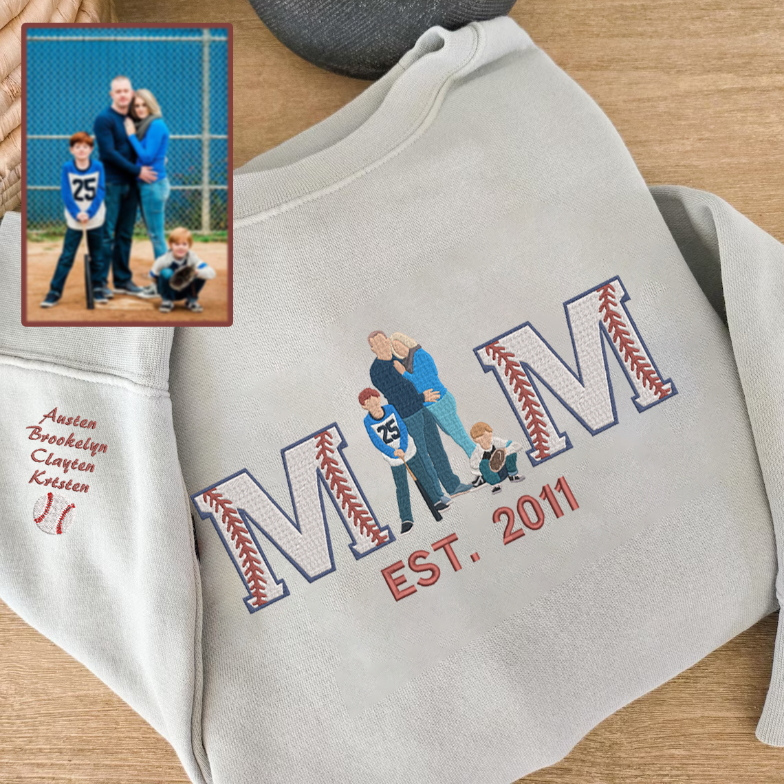 Mother's Day Personalized Embroidered Baseball Hoodie Sweatshirt T-Shirt | Gift for Mom
