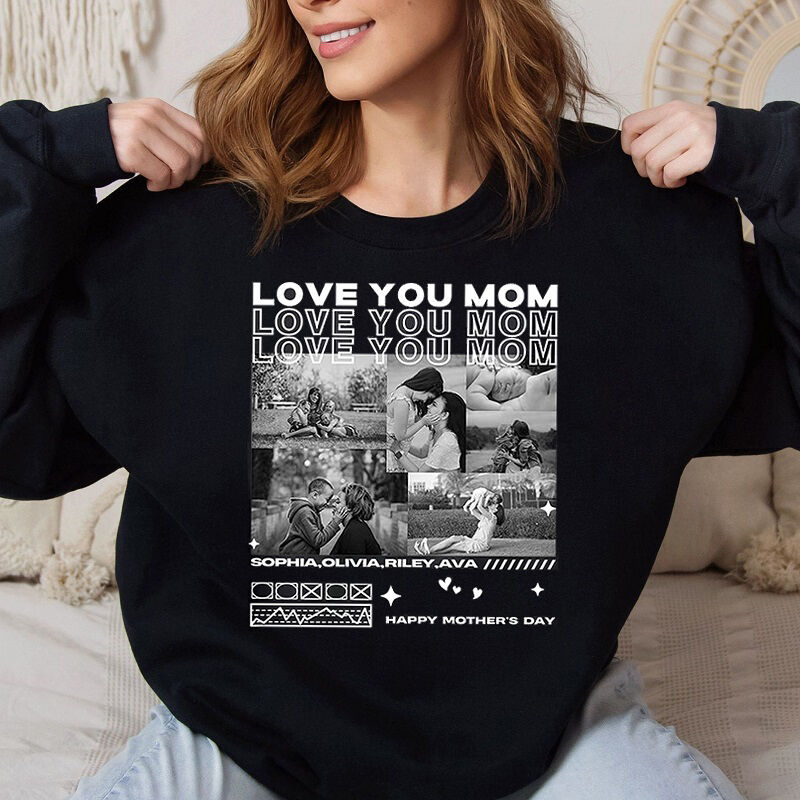 Custom Love You Mom Sweatshirt With Photos-Unique Personalized Photo Vintage T-shirt | Gift For Mom