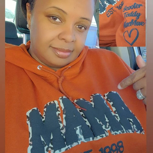 Custom Mama Leopard Puff Print Personalized Sweatshirt or Hoodie with Kids Name on Sleeve | for Mama and Grandma Gift