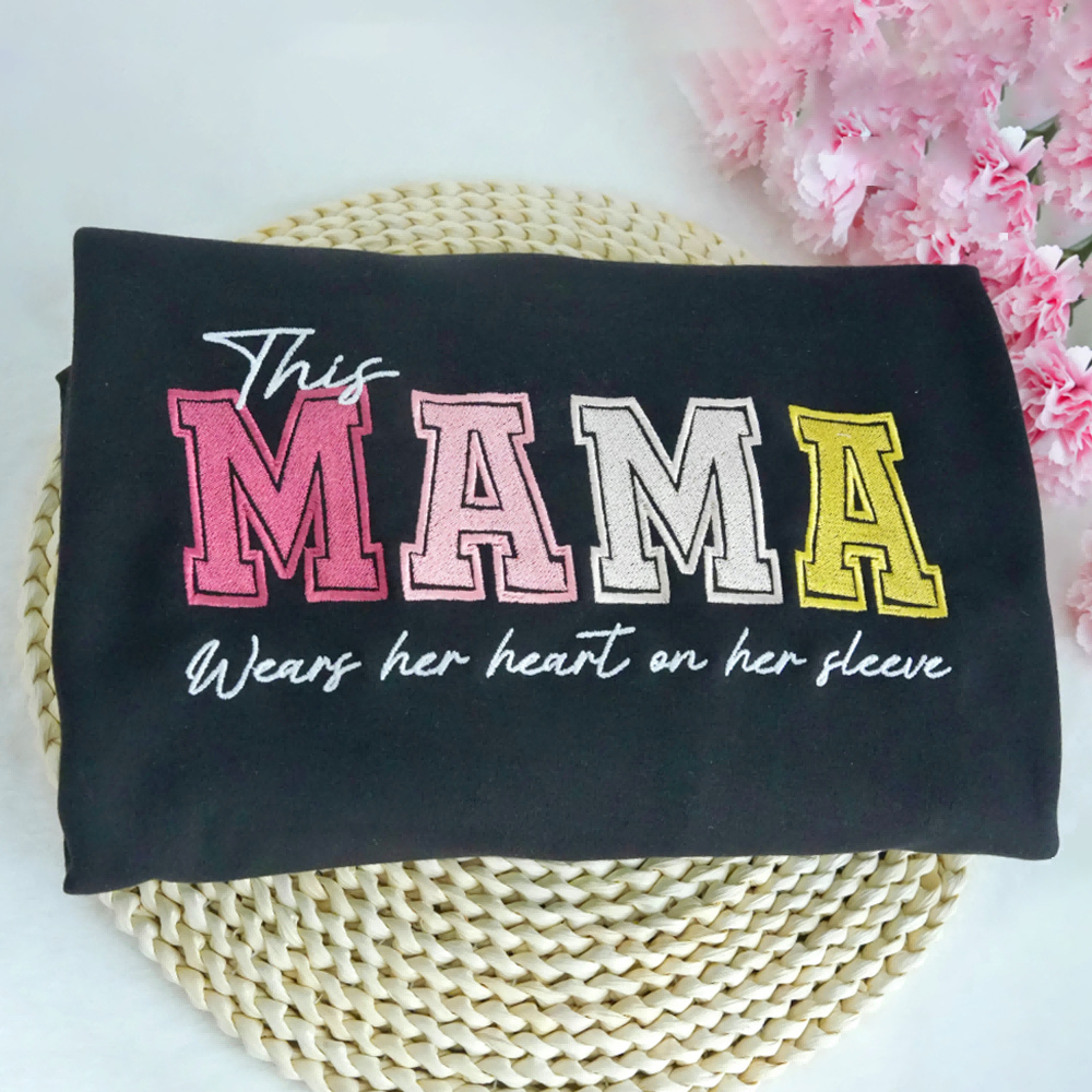 Wear Your Heart on Your Sleeve – Embroidered Mama Sweatshirt with Kids’ Names | for Mom and Grandma Christmas Gift