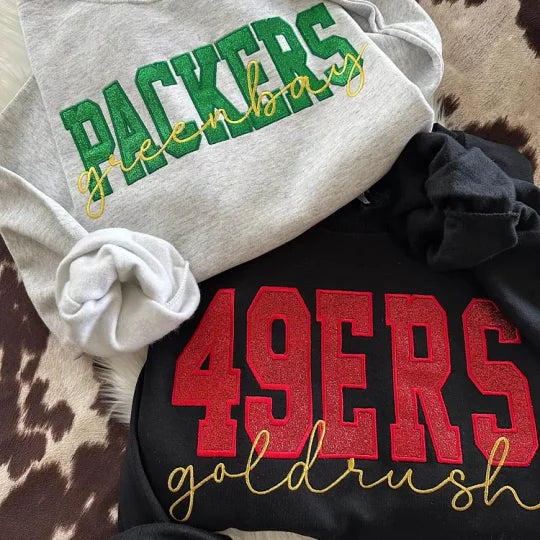 Custom Embroidered Glitter Vinyl Team Sweatshirt - Game Day Best Gear