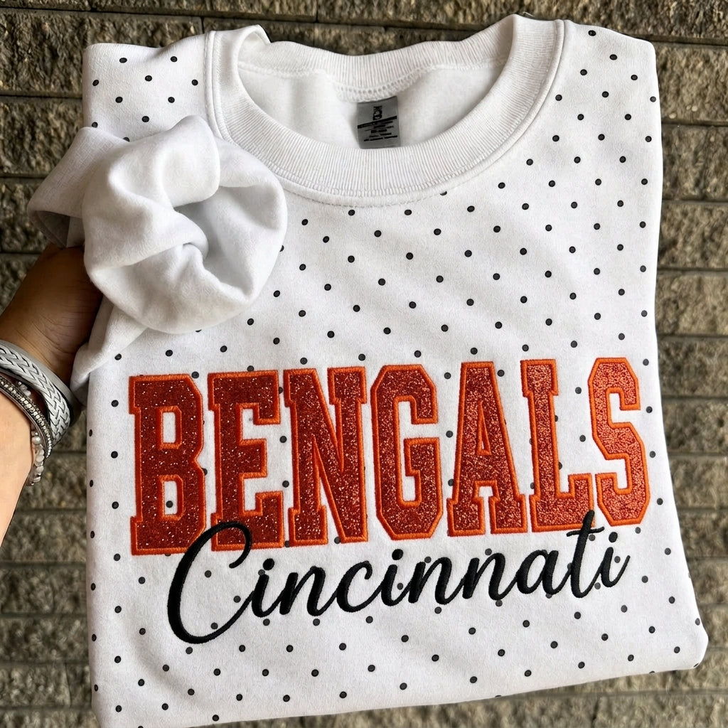 Custom Embroidered Glitter Football Team Name Polka Dot Sweatshirt - Game Day Gear | Gifts for Sports Mom | Game Day Wear