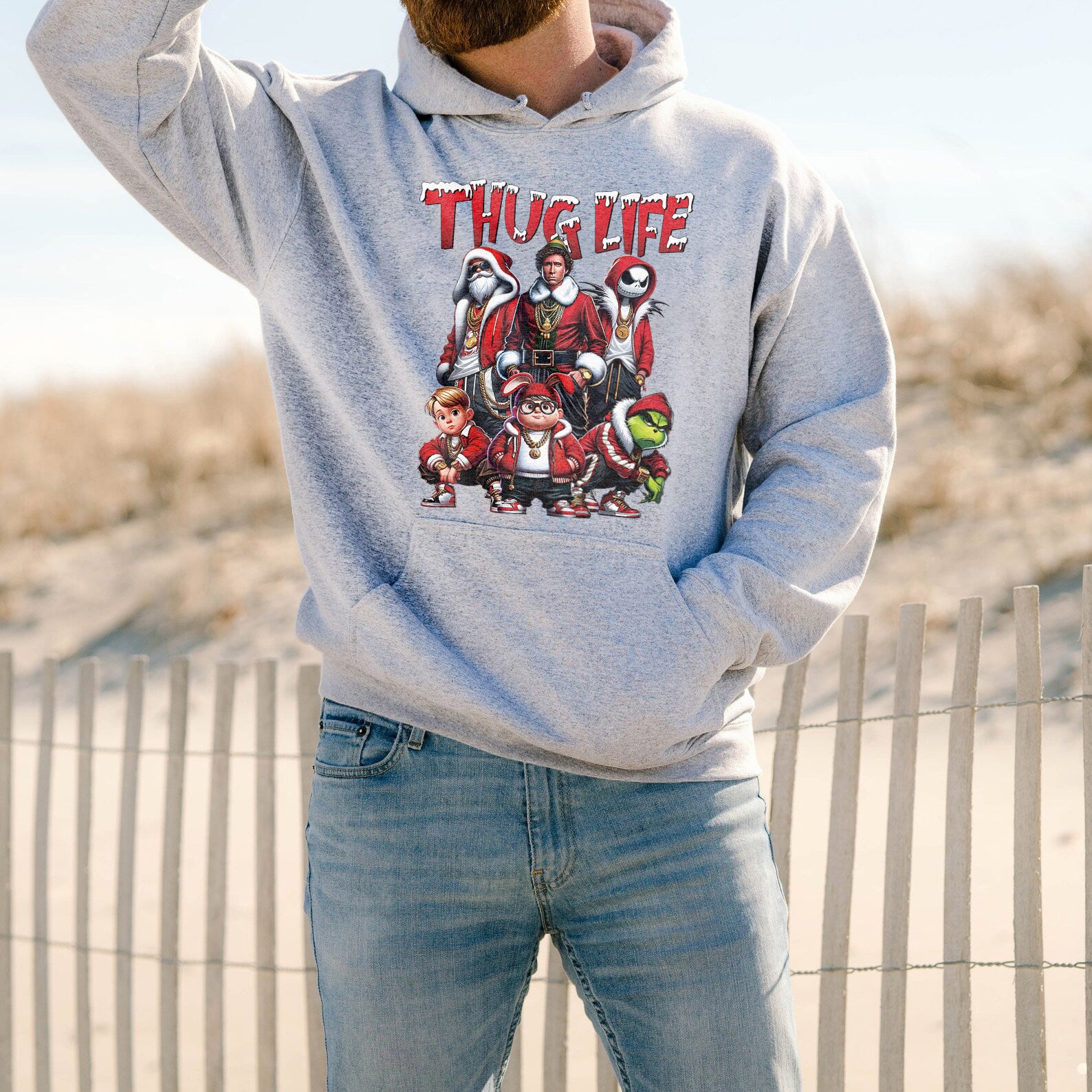 Custom Gray Christmas Movie Character Sweatshirt
