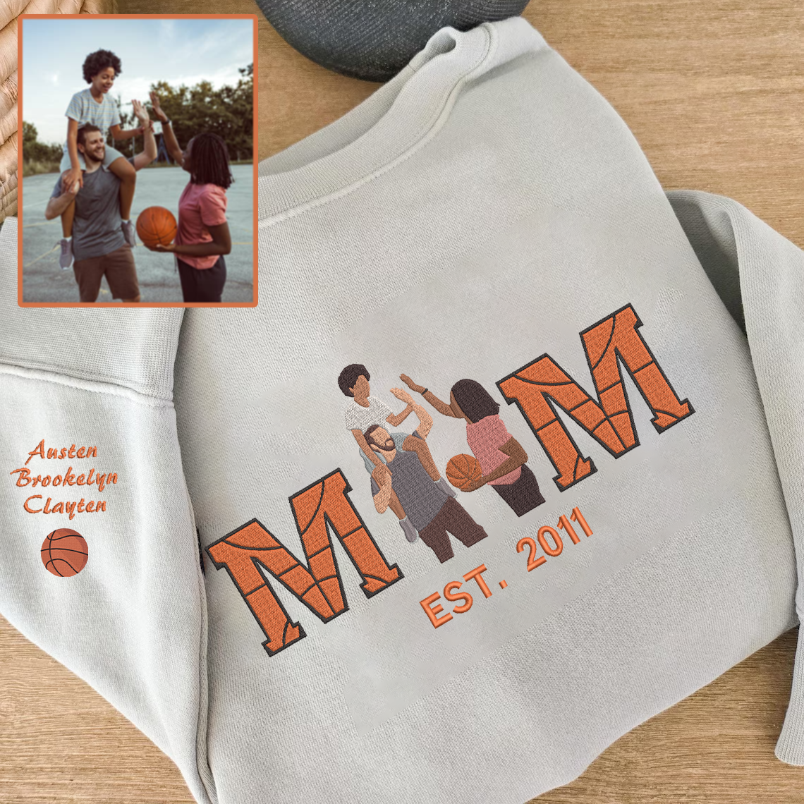 Mother's Day Personalized Embroidered Basketball Hoodie Sweatshirt T-Shirt | Gift for Mom