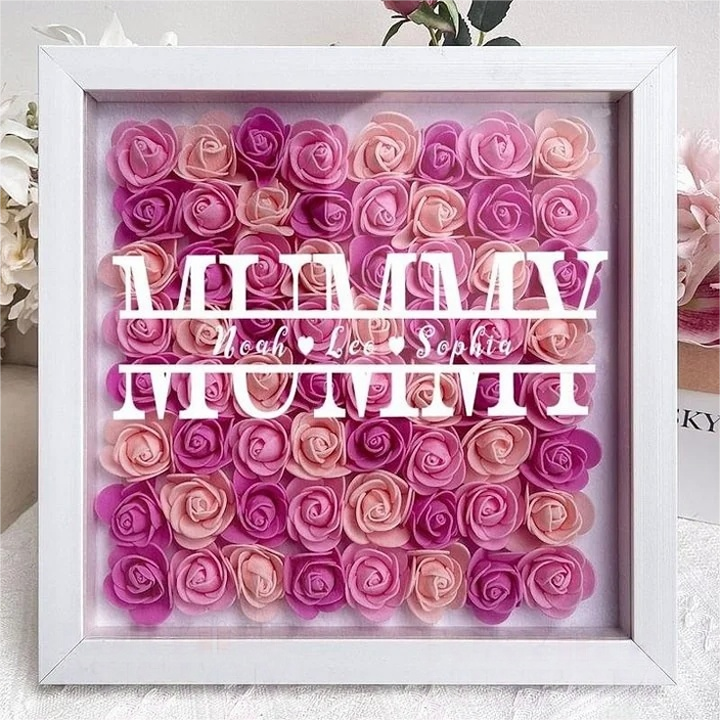 Custom Personalized Mum Flower Shadow Box With Kids Name | Mother’s Day gift