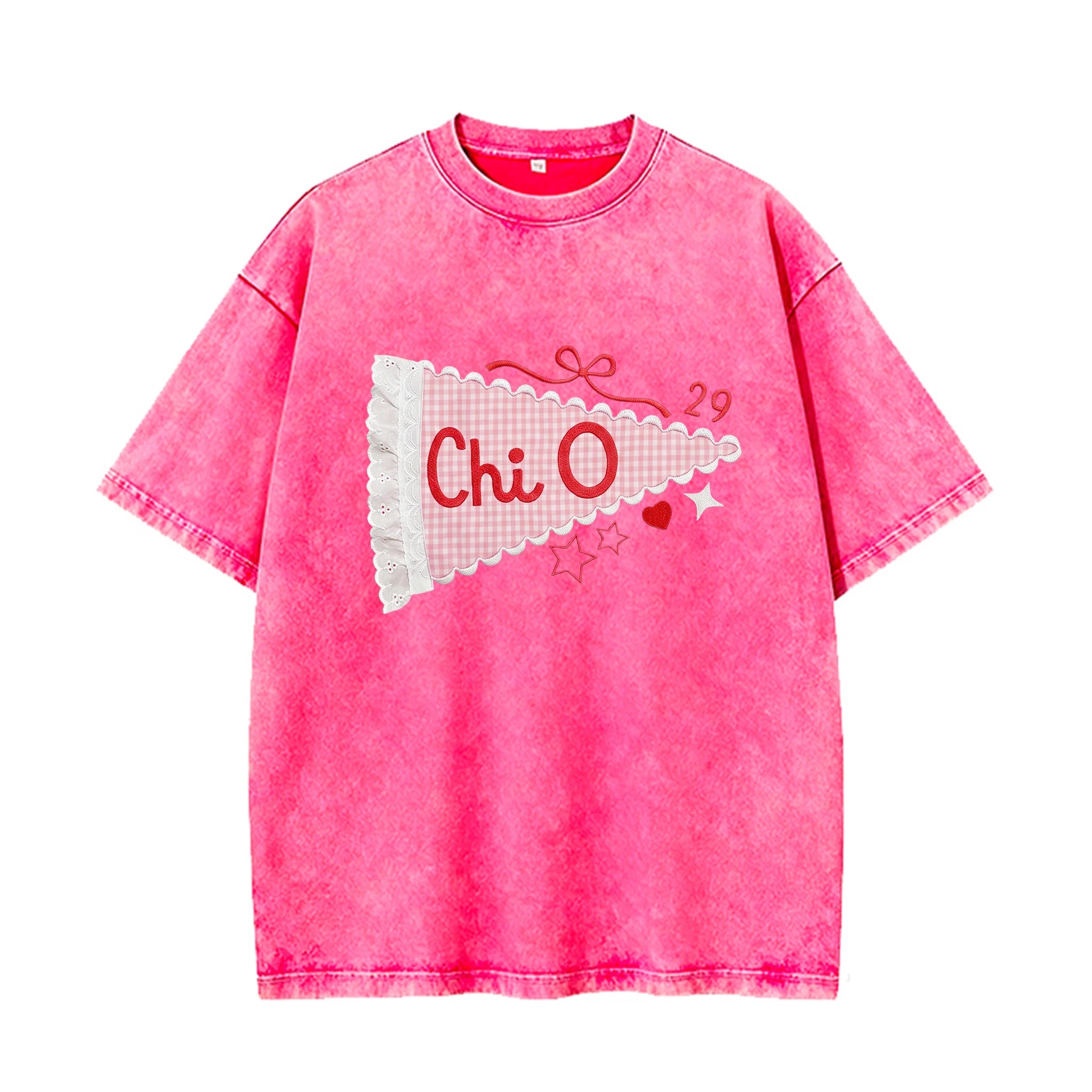 Custom Pennant with Gingham Lace Applique Game Day Team Spirit Washed T-shirt