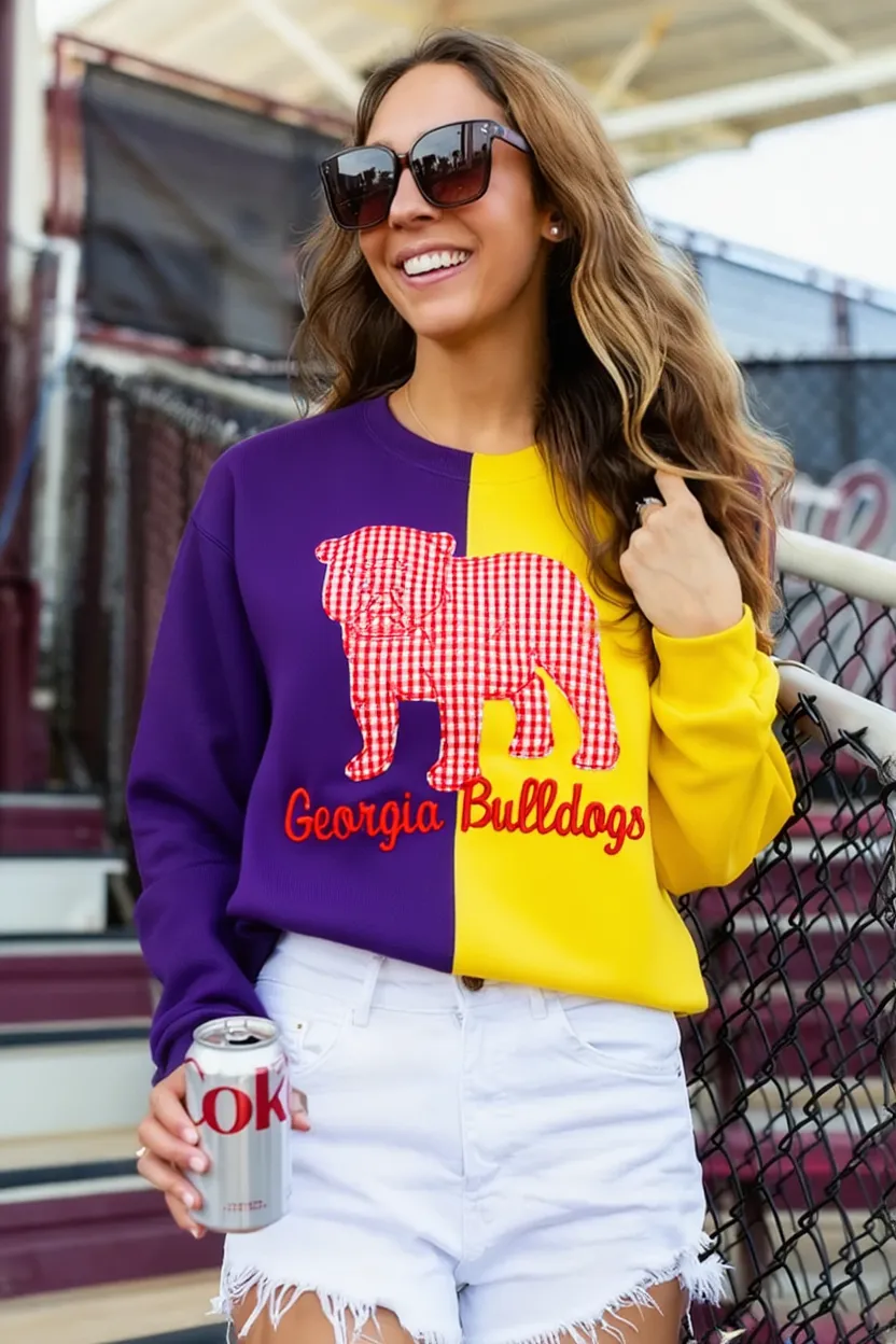 Custom Mascot Applique Two Tone Sweatshirt Applique Embroidered Side Bow Pullover