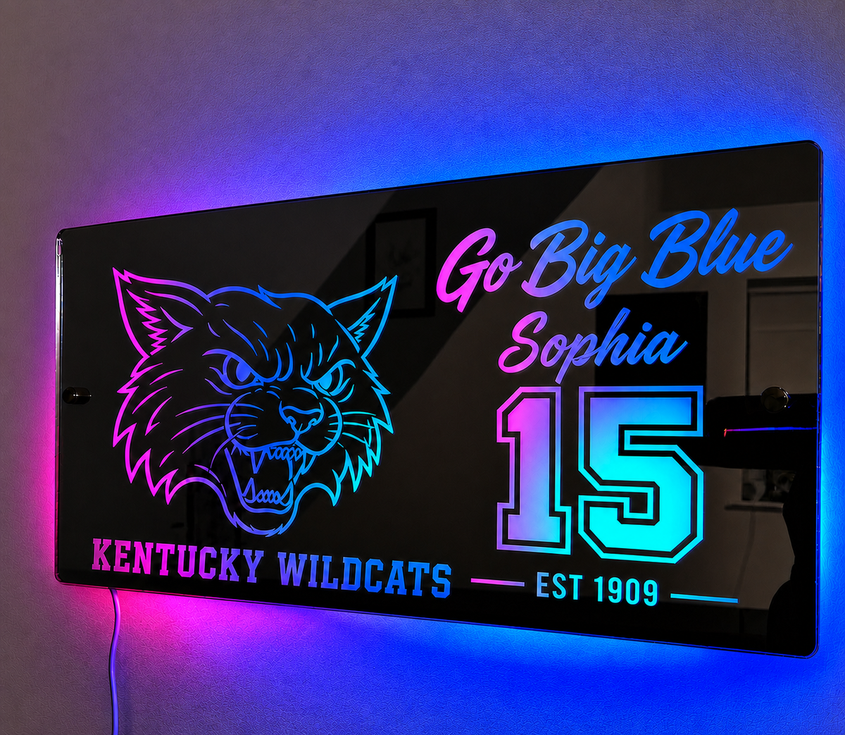 Custom Team Mascot and Slogan Number EST Champions Year Mirror Light | Sports Gifts