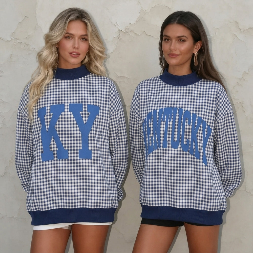 Custom College Print Team Name Gingham Mockneck | Sports Gifts | Game Day Wear