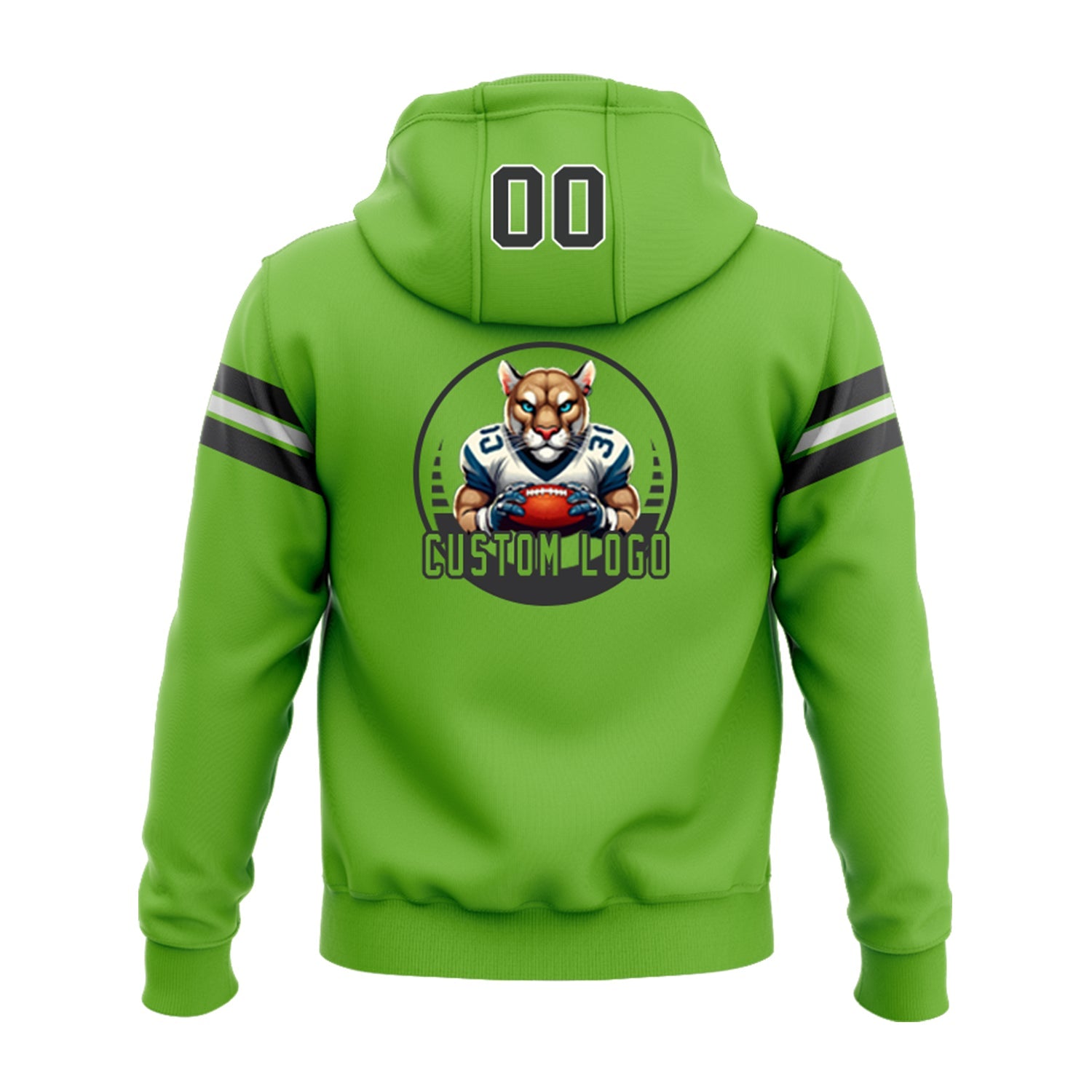 Custom Neon Green Black-White Personalized Sports Team Embroidered Pullover Hoodie