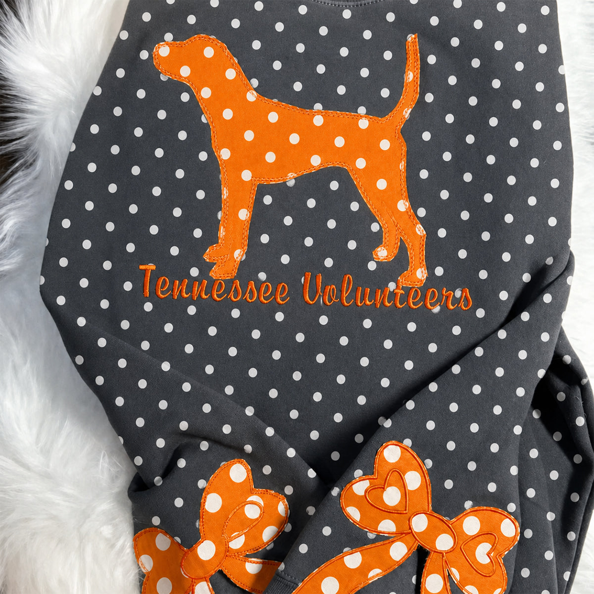 Custom Polka Dot Mock Neck Sweatshirt with Mascot Applique & Side Bow | Game Day Wear