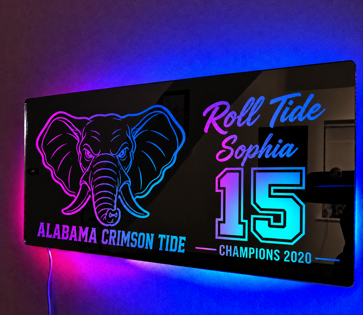 Custom Team Mascot and Slogan Number EST Champions Year Mirror Light | Sports Gifts