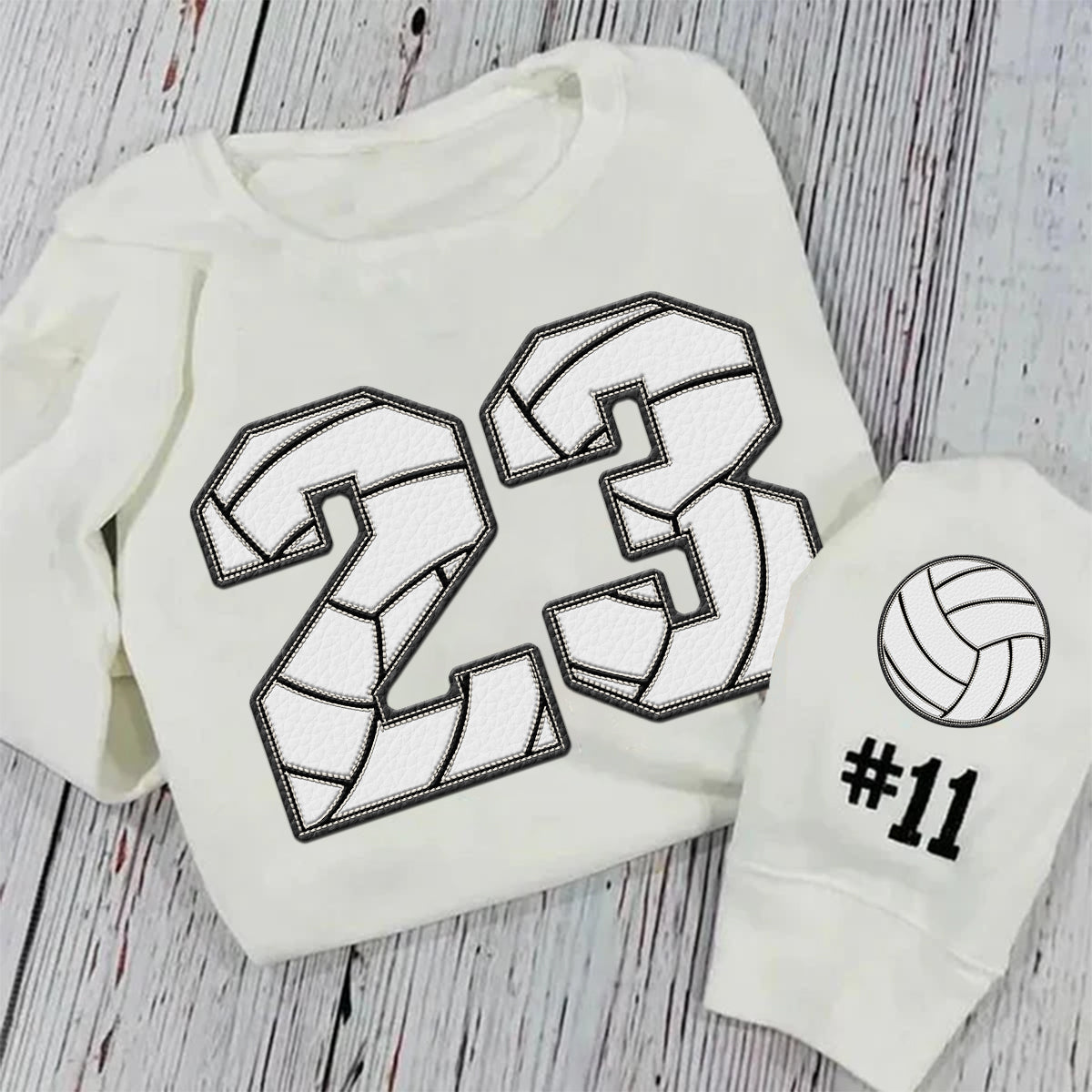 Personalized Volleyball-Themed Embroidered Side Bow Sweatshirt with Custom Number/Letter