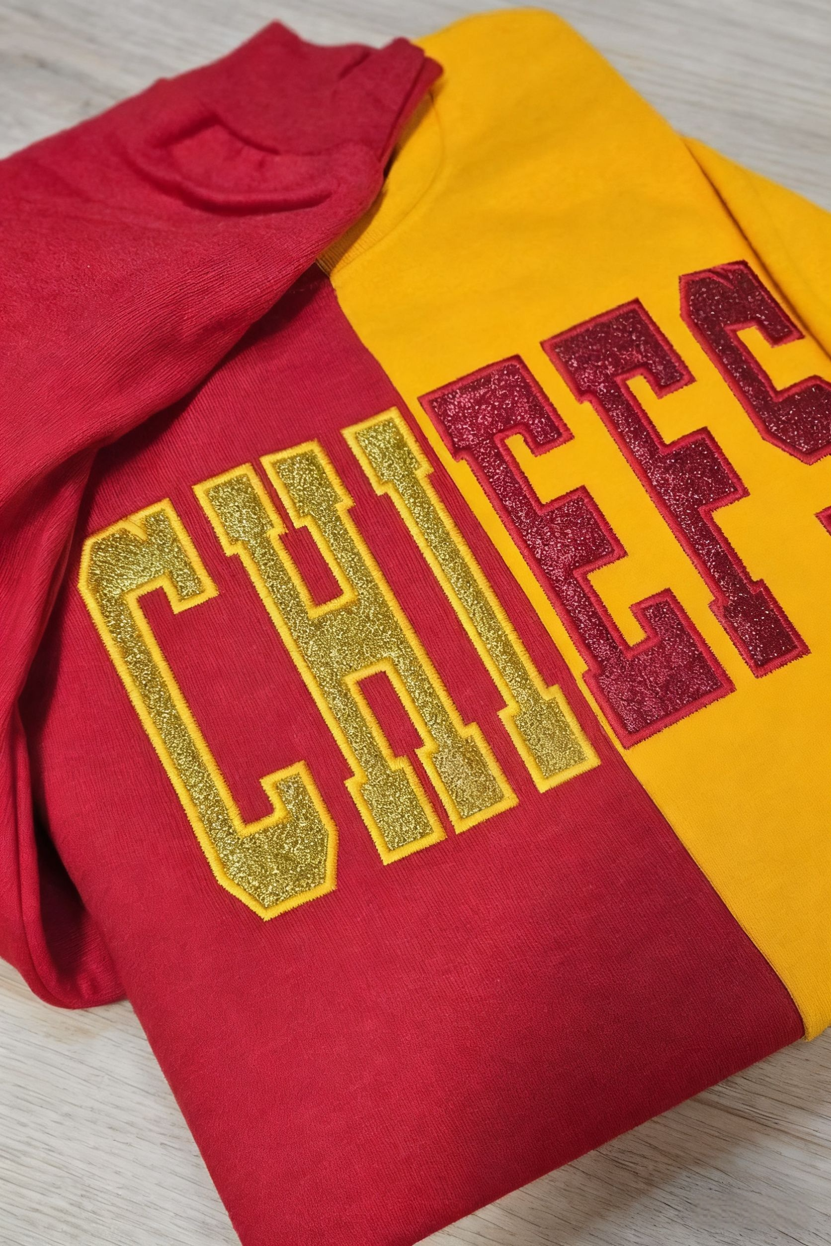 Custom Glitter Embroidered Two Tone Sweatshirt For Game Day