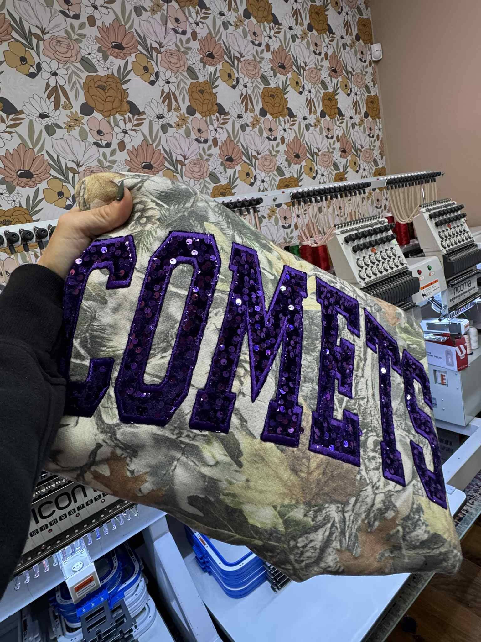 Custom Sequin Name or Team Sweatshirt – Personalized Glitter Letters, Vintage Wash Style | Gifts for Sports Mom