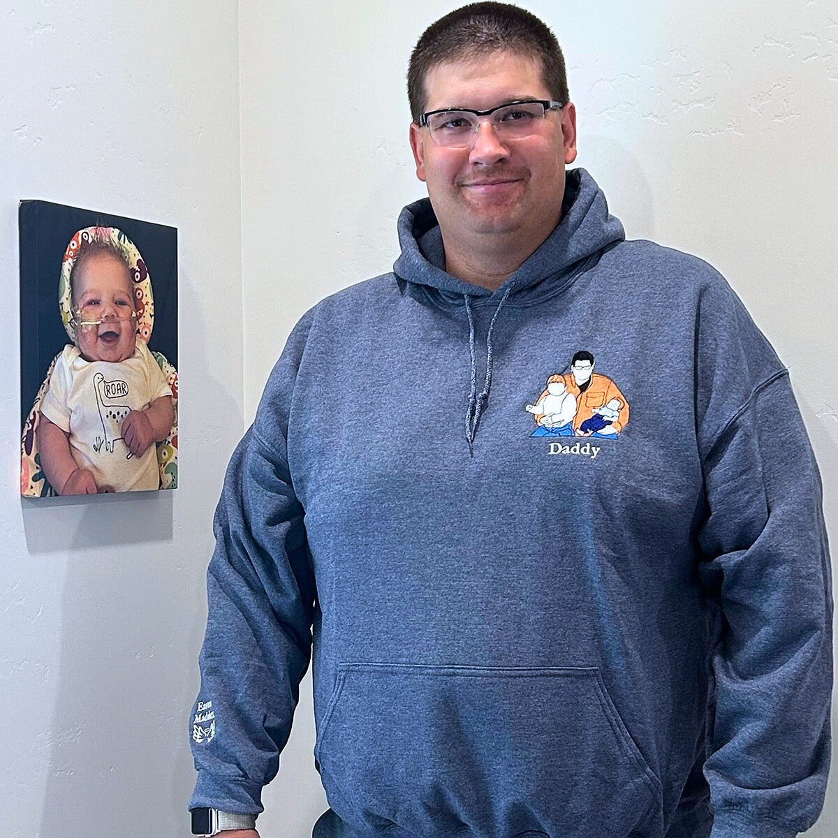 Custom Photo Portrait Embroidered Sweatshirt With Kids Name | for Dad and Grandpa Father's Day Gift