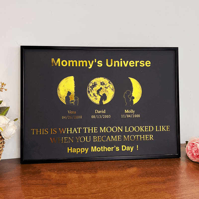 Custom Moon Phase Art Frame Customized Moon Phase with People Silhouette Frame | Mother's Day Gift
