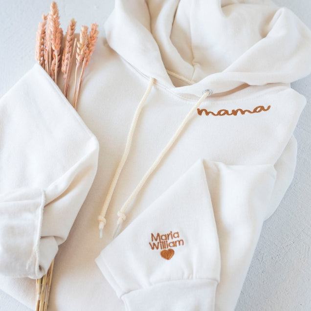 Custom Collared Mama Hoodie Personalized Embroidered Mom Hoodie with Kids Name Gift for Mother's Day