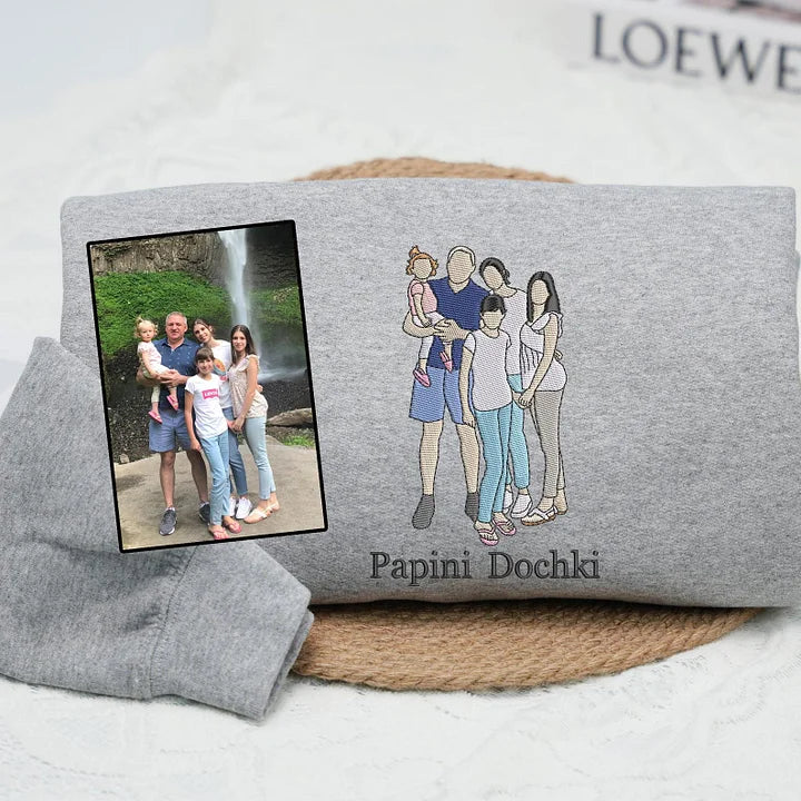 Custom Photo Parents Family Portrait Embroidered Sweatshirt | Family Reunion Gift for Mom and Dad | Mother's Day Gift