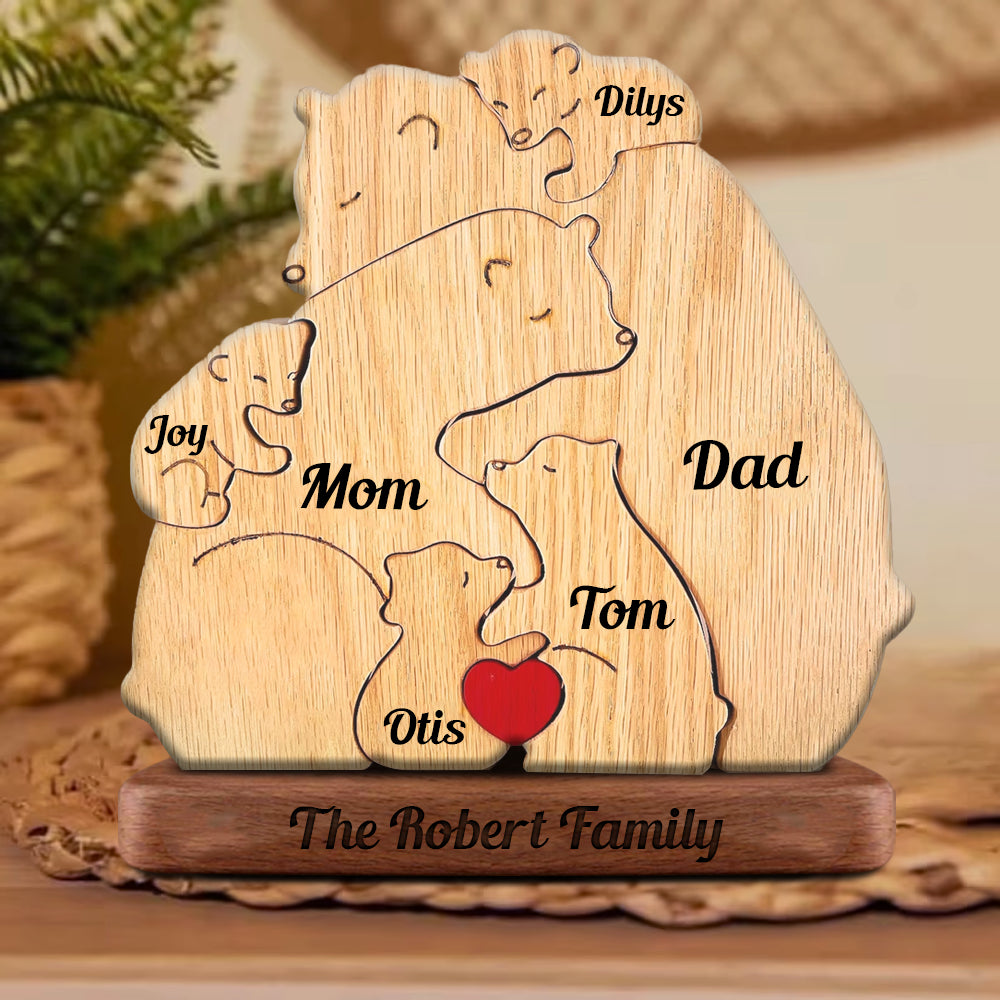 Lovely Bear Family Hugging In Cozy Season - Personalized Puzzle Wooden Bears Family - Mother's Day Gift