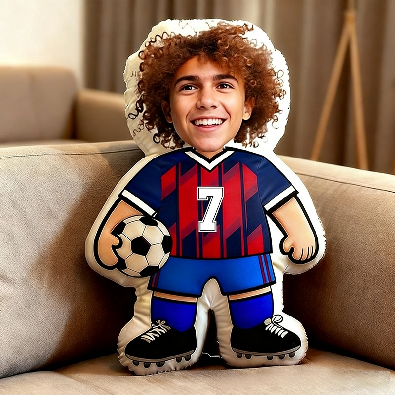 Personalized Soccer Player Pillow with Custom Face and Jersey Number