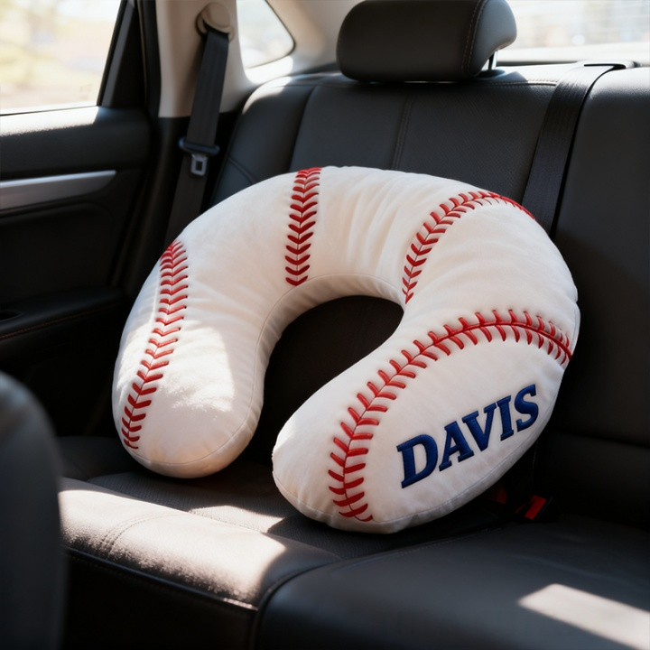 Personalized Baseball U-Shaped Pillow with Custom Name Design