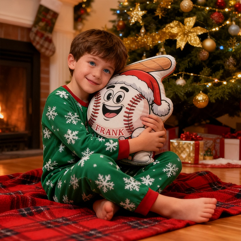 Personalized Christmas Baseball Pillow with Custom Name Design