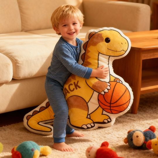 Personalized Dinosaur Basketball Pillow with Custom Name for Kids and Sports Fans