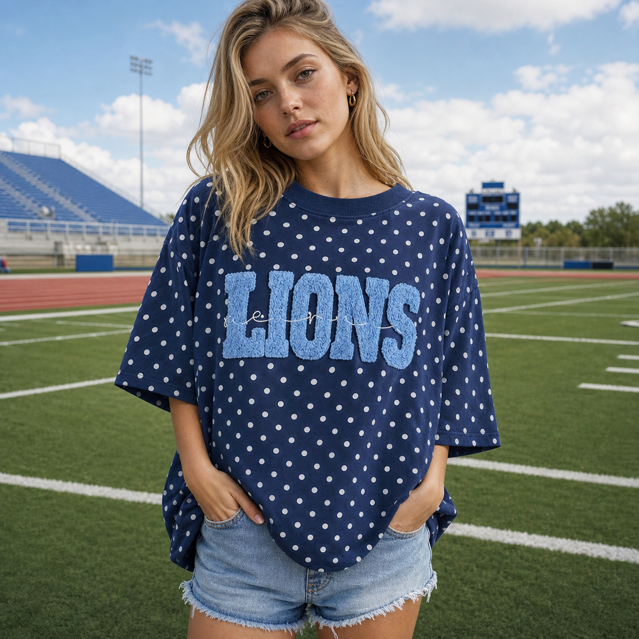Custom Embroidered Polka Dot T-Shirt | Personalized College Team Spirit Tee | Sports Mom Gift