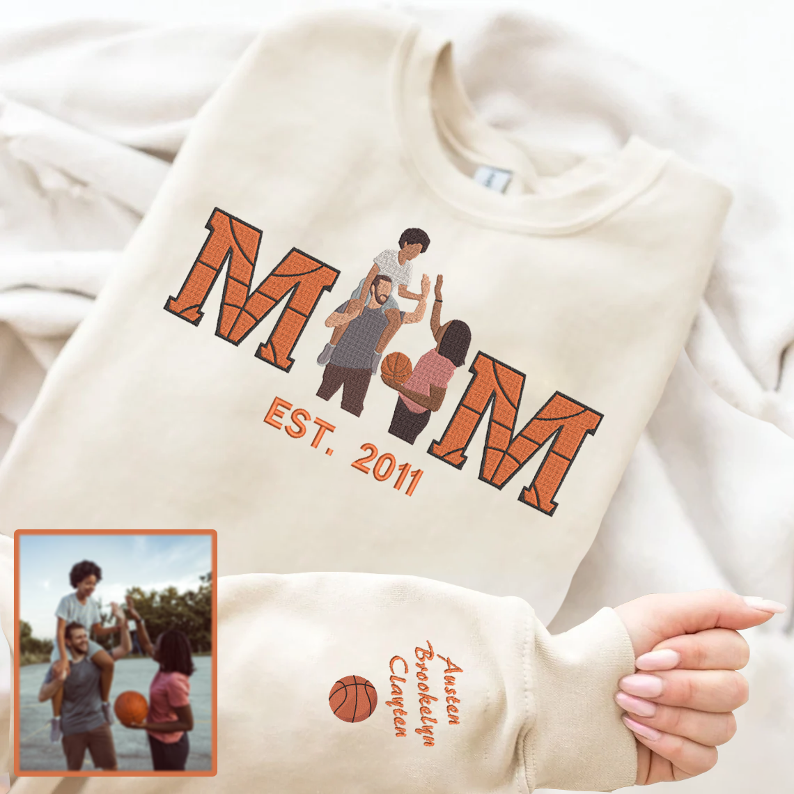 Mother's Day Personalized Embroidered Basketball Hoodie Sweatshirt T-Shirt | Gift for Mom