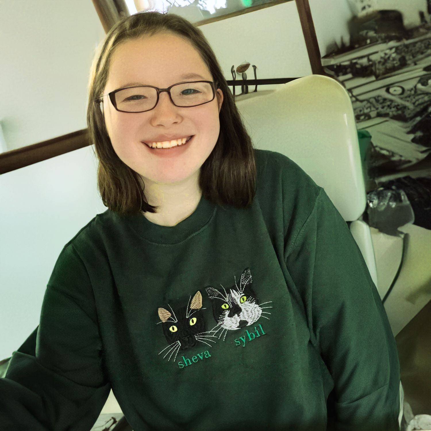 Personalized Cat Embroidered Sweatshirt, Hoodie, Full Face Embroidery, Anniversary gift for Cat Lovers