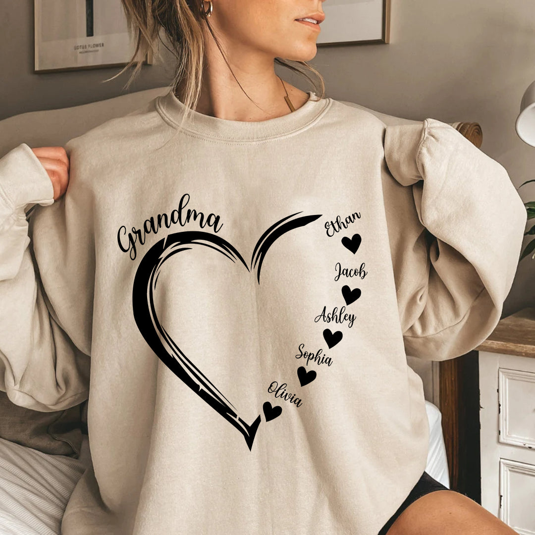 Custom Mama, Grandma Heart Sweatshirt with Kidnames | Mother's Day Gift