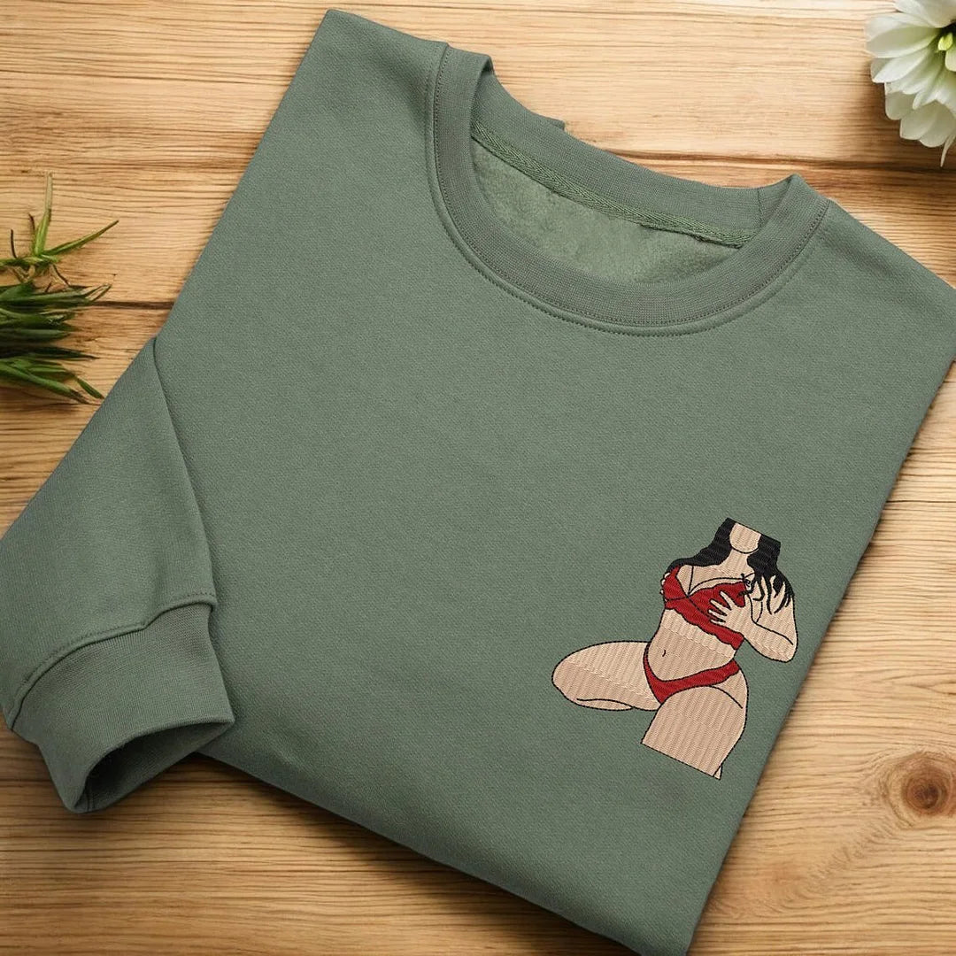 Custom Embroidered Spicy Hoodie Line Art Photo Sweatshirt Valentine Gift for Him